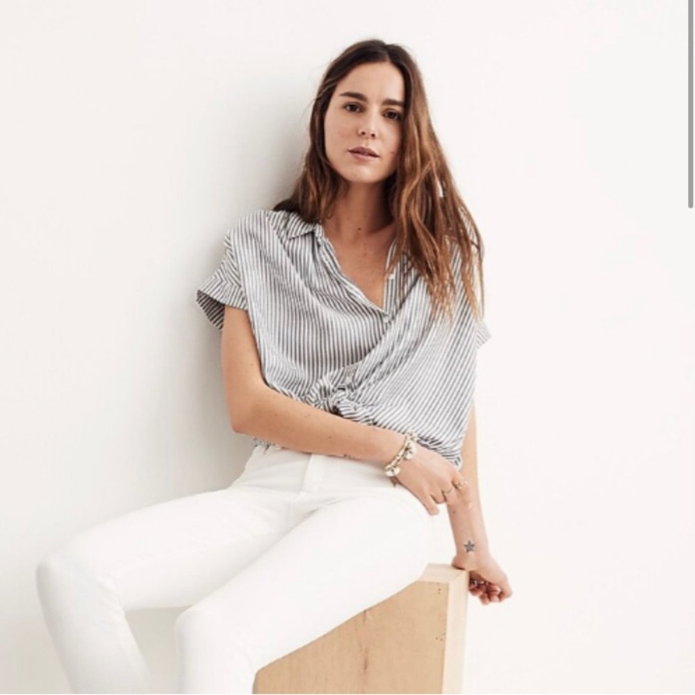 Madewell Central Blue White Stripe Collared Shirt Top XS